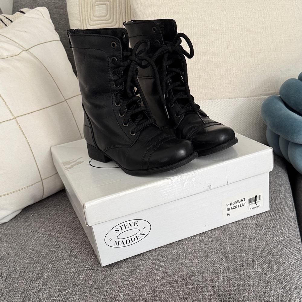 Steve Madden Black Lace-Up Combat Boots